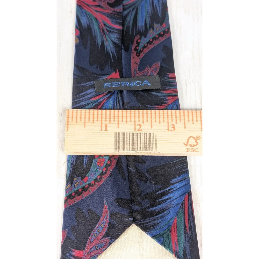 Serica Italy Silk Necktie Mens Paisley Floral Red Blue Vintage‎ 90s